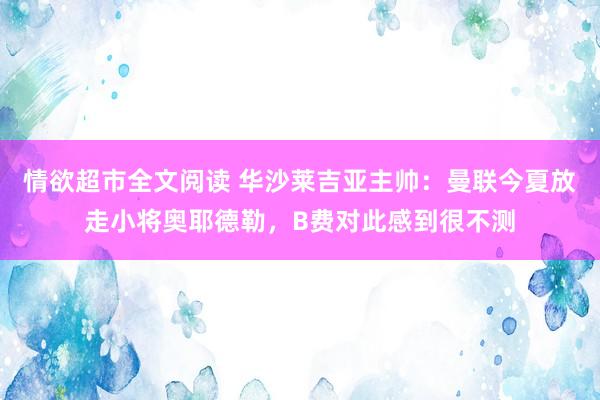 情欲超市全文阅读 华沙莱吉亚主帅：曼联今夏放走小将奥耶德勒，B费对此感到很不测