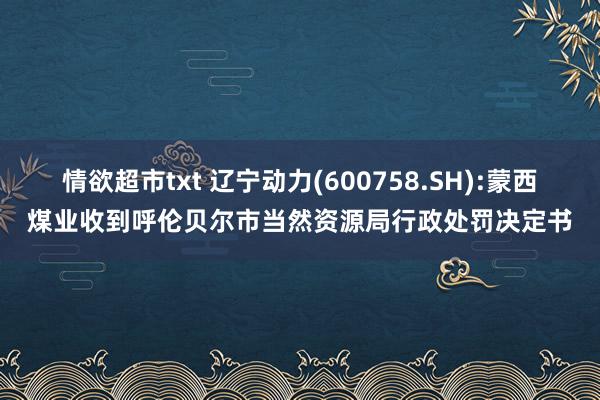 情欲超市txt 辽宁动力(600758.SH):蒙西煤业收到呼伦贝尔市当然资源局行政处罚决定书