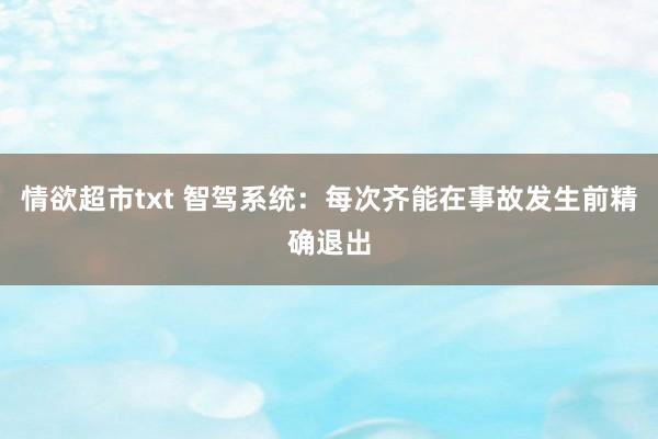 情欲超市txt 智驾系统：每次齐能在事故发生前精确退出