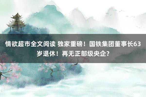 情欲超市全文阅读 独家重磅！国铁集团董事长63岁退休！再无正部级央企？