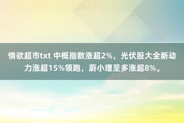 情欲超市txt 中概指数涨超2%，光伏股大全新动力涨超15%领跑，蔚小理至多涨超8%。